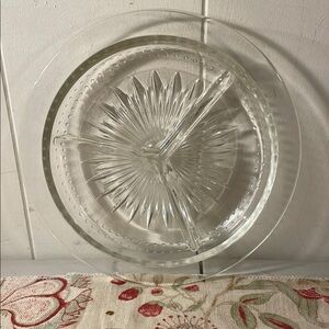 Clear Beaded Round Starburst Serveware Platter for Dining 1950’s